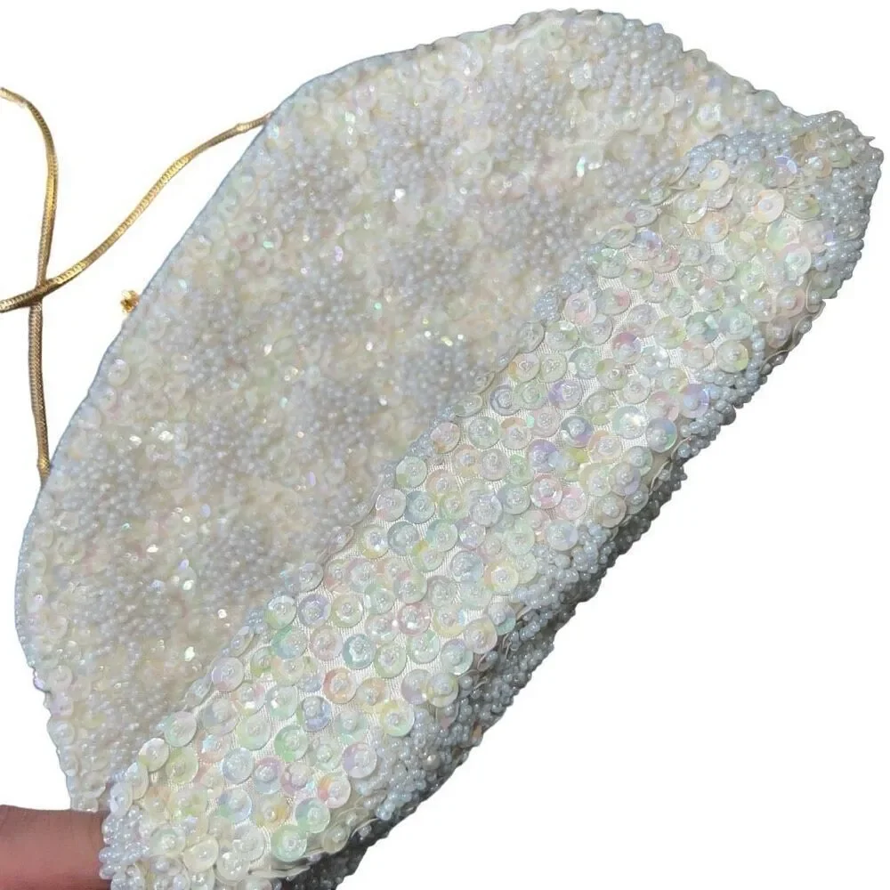 Antique Intricately Beaded Ivory Evening Clutch